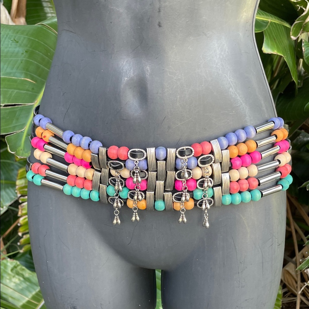 Beaded six strand, bohemian ethnic chain belt